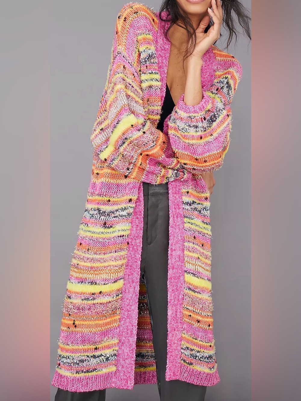 Anthropologie Juliette Space-Dyed Striped Longline Cardigan Sweater - Size OS